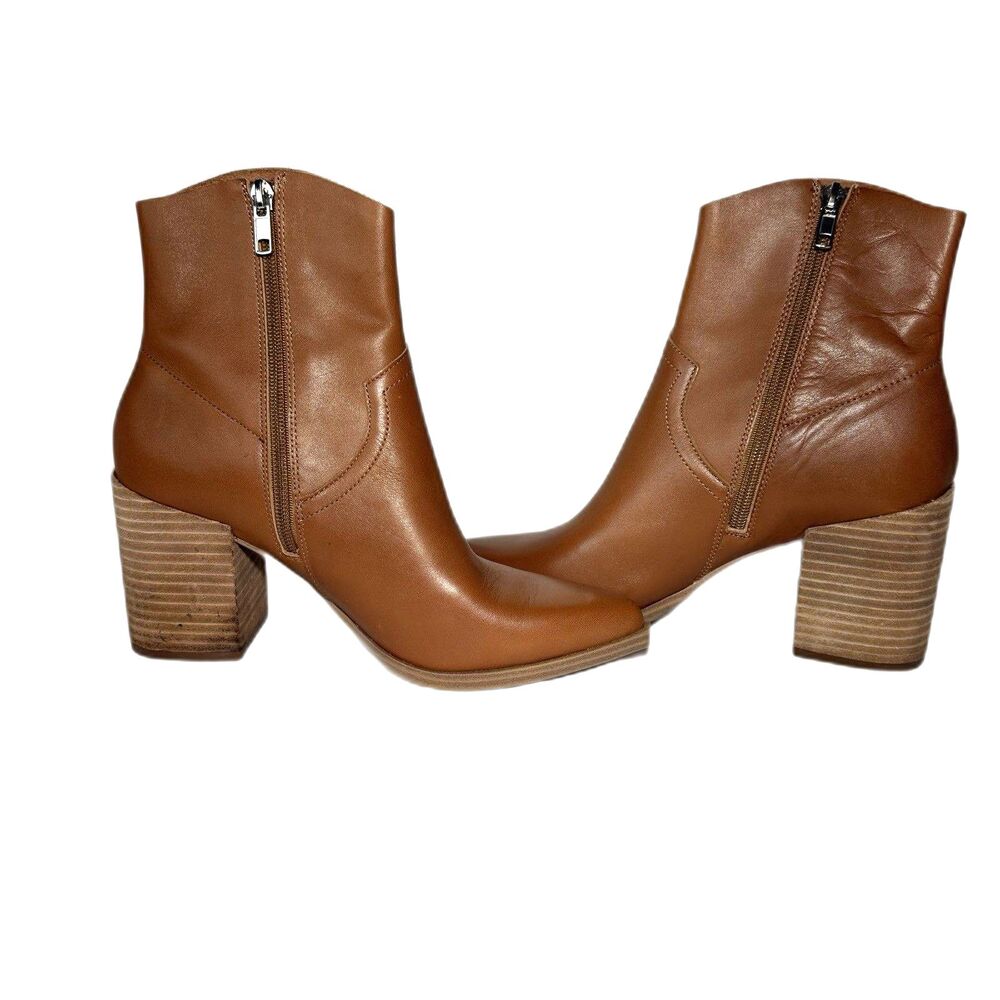 Steve Madden Cate Cognac Brown Leather Pointed Toe Block Heel Ankle Boots Sz 8.5 - Picture 6 of 8